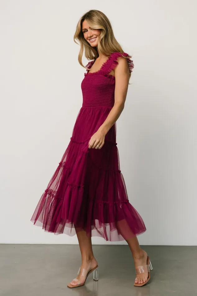 Baltic Born Midi Dresses Emma Smocked Tulle Dress Boysenberry 8211 Women Baltic Born Midi Dresses Emma Smocked Tulle Dress Boysenberry 8211 Women
