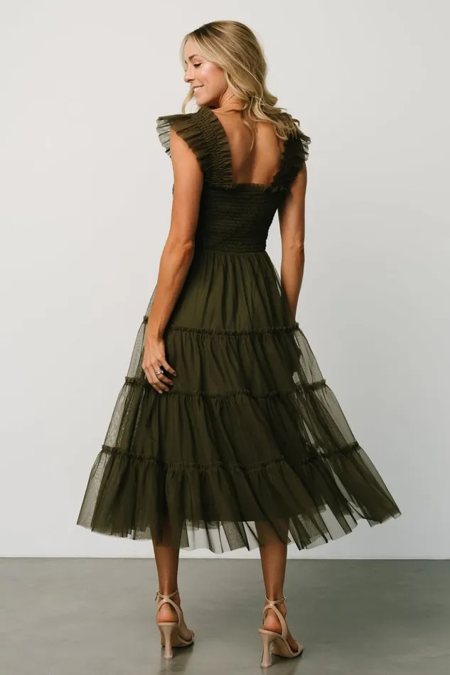 Baltic Born Midi Dresses Emma Smocked Tulle Dress Dark Olive 8211 Women Baltic Born Midi Dresses Emma Smocked Tulle Dress Dark Olive 8211 Women