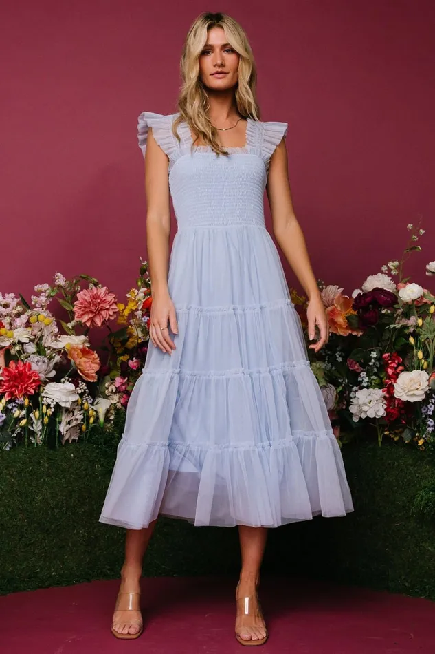 Baltic Born Midi Dresses Emma Smocked Tulle Dress Light Blue 8211 Women Baltic Born Midi Dresses Emma Smocked Tulle Dress Light Blue 8211 Women