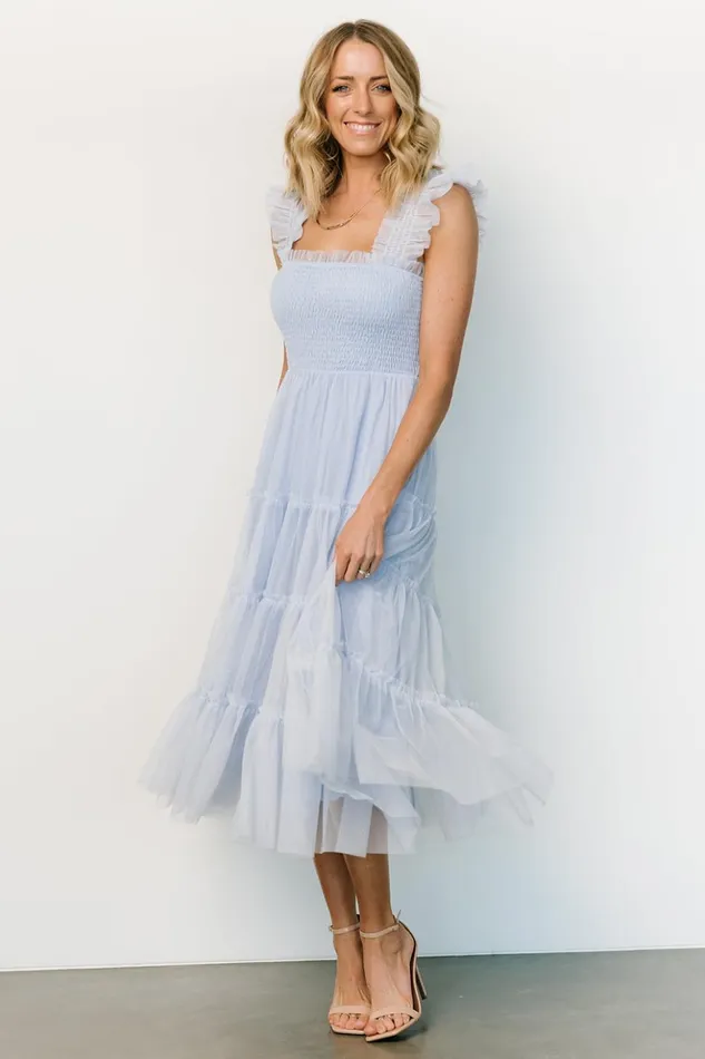 Baltic Born Midi Dresses Emma Smocked Tulle Dress Light Blue 8211 Women Baltic Born Midi Dresses Emma Smocked Tulle Dress Light Blue 8211 Women