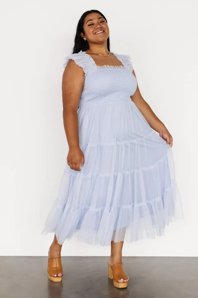 Baltic Born Midi Dresses Emma Smocked Tulle Dress Light Blue 8211 Women Baltic Born Midi Dresses Emma Smocked Tulle Dress Light Blue 8211 Women