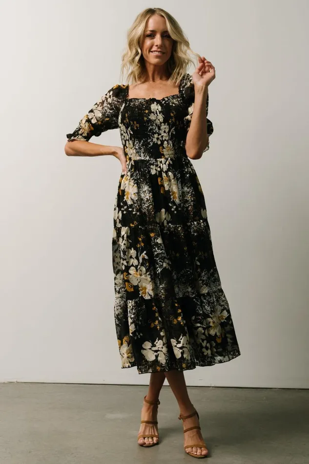 Baltic Born Midi Dresses Fabian Jacquard Midi Dress Black Floral 8211 Women Baltic Born Midi Dresses Fabian Jacquard Midi Dress Black Floral 8211 Women