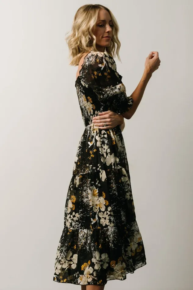 Baltic Born Midi Dresses Fabian Jacquard Midi Dress Black Floral 8211 Women Baltic Born Midi Dresses Fabian Jacquard Midi Dress Black Floral 8211 Women