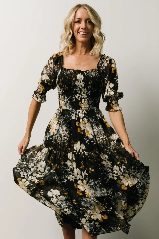Baltic Born Midi Dresses Fabian Jacquard Midi Dress Black Floral 8211 Women Baltic Born Midi Dresses Fabian Jacquard Midi Dress Black Floral 8211 Women