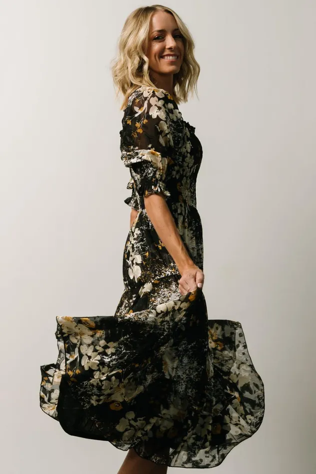 Baltic Born Midi Dresses Fabian Jacquard Midi Dress Black Floral 8211 Women Baltic Born Midi Dresses Fabian Jacquard Midi Dress Black Floral 8211 Women