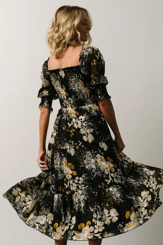 Baltic Born Midi Dresses Fabian Jacquard Midi Dress Black Floral 8211 Women Baltic Born Midi Dresses Fabian Jacquard Midi Dress Black Floral 8211 Women