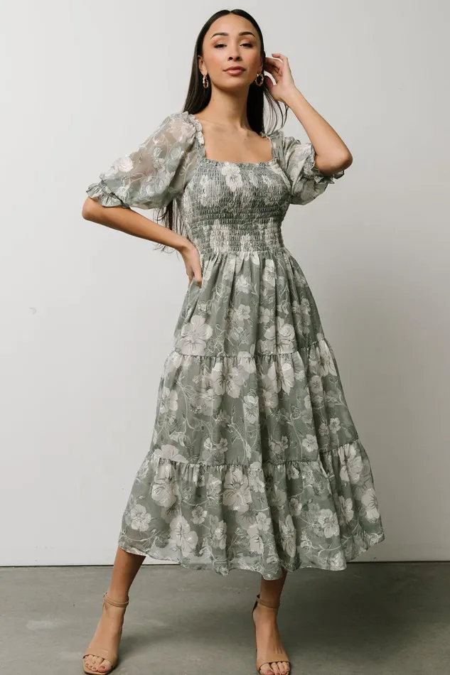 Baltic Born Midi Dresses Fabian Jacquard Midi Dress Dusty Sage 8211 Women