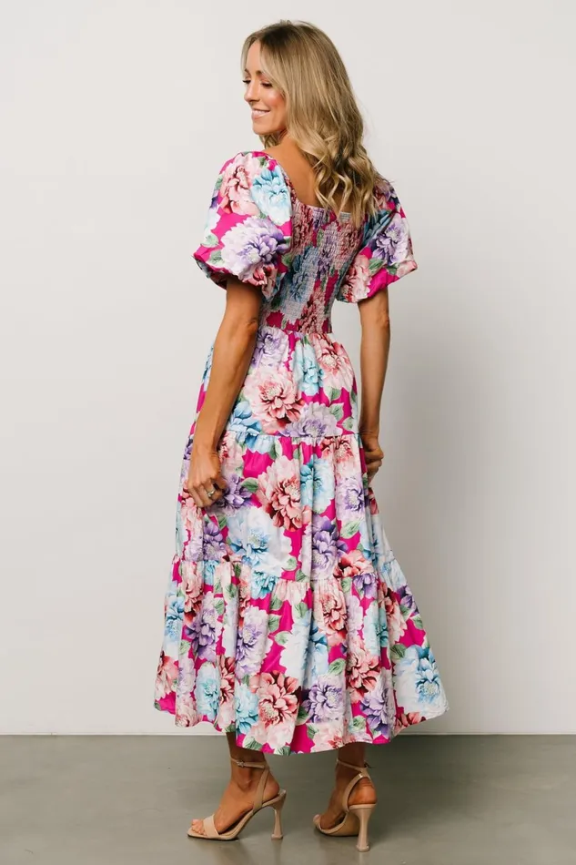 Baltic Born Midi Dresses Iva Puff Sleeve Midi Dress Fuchsia Multi Floral 8211 Women Baltic Born Midi Dresses Iva Puff Sleeve Midi Dress Fuchsia Multi Floral 8211 Women