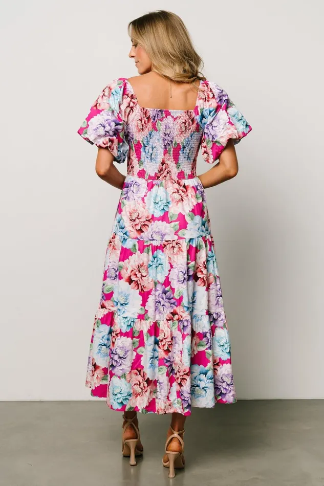 Baltic Born Midi Dresses Iva Puff Sleeve Midi Dress Fuchsia Multi Floral 8211 Women Baltic Born Midi Dresses Iva Puff Sleeve Midi Dress Fuchsia Multi Floral 8211 Women