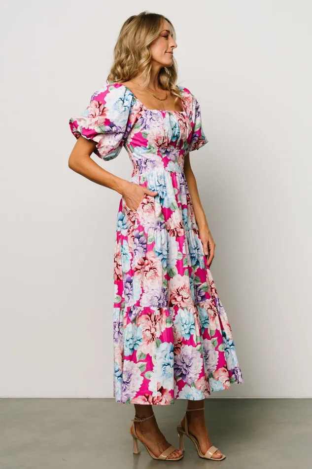 Baltic Born Midi Dresses Iva Puff Sleeve Midi Dress Fuchsia Multi Floral 8211 Women Baltic Born Midi Dresses Iva Puff Sleeve Midi Dress Fuchsia Multi Floral 8211 Women