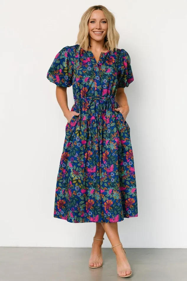 Baltic Born Midi Dresses Karol Puff Sleeve Midi Dress Blue Multi 8211 Women