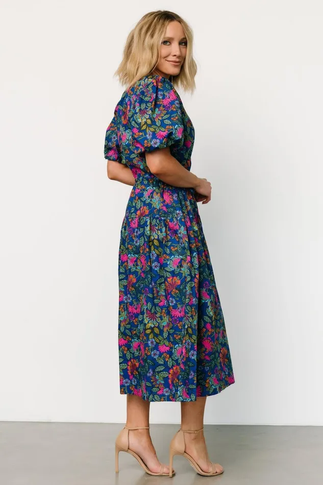 Baltic Born Midi Dresses Karol Puff Sleeve Midi Dress Blue Multi 8211 Women Baltic Born Midi Dresses Karol Puff Sleeve Midi Dress Blue Multi 8211 Women