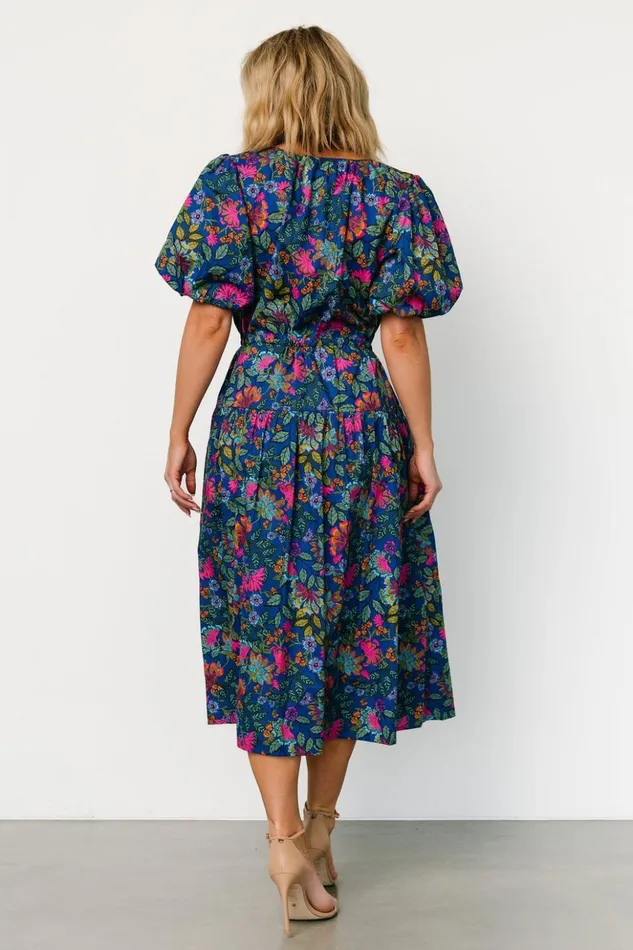 Baltic Born Midi Dresses Karol Puff Sleeve Midi Dress Blue Multi 8211 Women Baltic Born Midi Dresses Karol Puff Sleeve Midi Dress Blue Multi 8211 Women