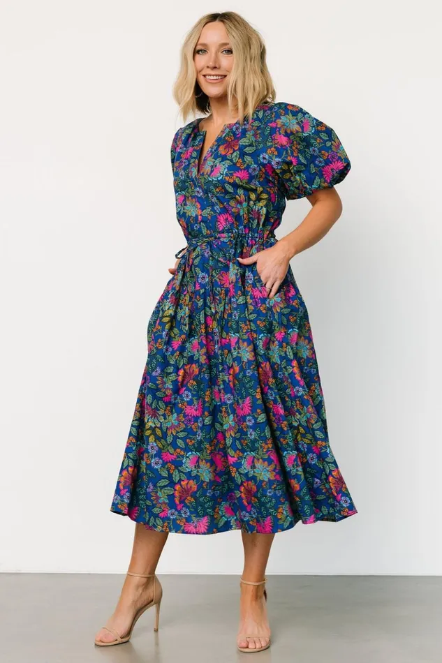 Baltic Born Midi Dresses Karol Puff Sleeve Midi Dress Blue Multi 8211 Women Baltic Born Midi Dresses Karol Puff Sleeve Midi Dress Blue Multi 8211 Women