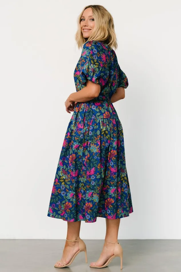 Baltic Born Midi Dresses Karol Puff Sleeve Midi Dress Blue Multi 8211 Women Baltic Born Midi Dresses Karol Puff Sleeve Midi Dress Blue Multi 8211 Women