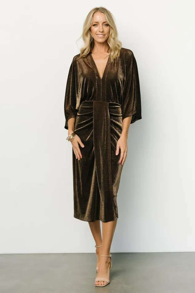 Baltic Born Midi Dresses Kleo Ruched Midi Dress Bronze Shimmer 8211 Women