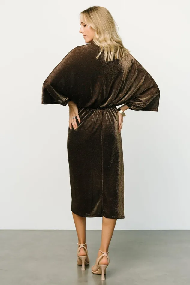 Baltic Born Midi Dresses Kleo Ruched Midi Dress Bronze Shimmer 8211 Women Baltic Born Midi Dresses Kleo Ruched Midi Dress Bronze Shimmer 8211 Women