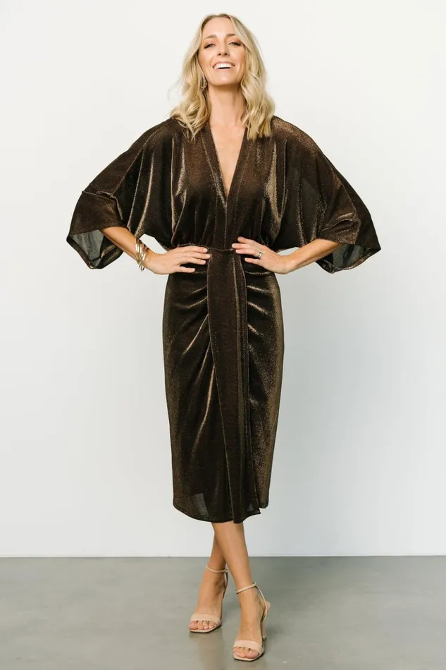 Baltic Born Midi Dresses Kleo Ruched Midi Dress Bronze Shimmer 8211 Women Baltic Born Midi Dresses Kleo Ruched Midi Dress Bronze Shimmer 8211 Women