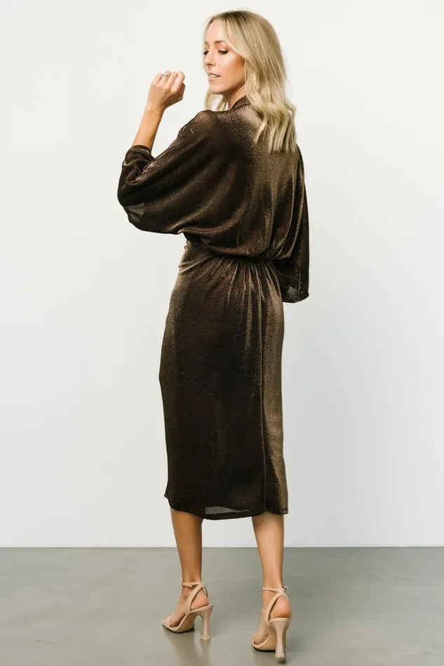 Baltic Born Midi Dresses Kleo Ruched Midi Dress Bronze Shimmer 8211 Women Baltic Born Midi Dresses Kleo Ruched Midi Dress Bronze Shimmer 8211 Women