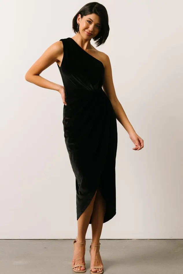 Baltic Born Midi Dresses Kourtney Velvet One Shoulder Midi Dress Black 8211 Women Baltic Born Midi Dresses Kourtney Velvet One Shoulder Midi Dress Black 8211 Women