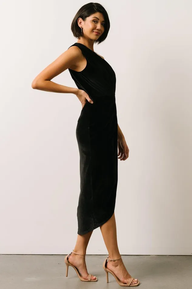 Baltic Born Midi Dresses Kourtney Velvet One Shoulder Midi Dress Black 8211 Women Baltic Born Midi Dresses Kourtney Velvet One Shoulder Midi Dress Black 8211 Women