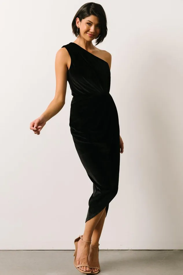 Baltic Born Midi Dresses Kourtney Velvet One Shoulder Midi Dress Black 8211 Women Baltic Born Midi Dresses Kourtney Velvet One Shoulder Midi Dress Black 8211 Women