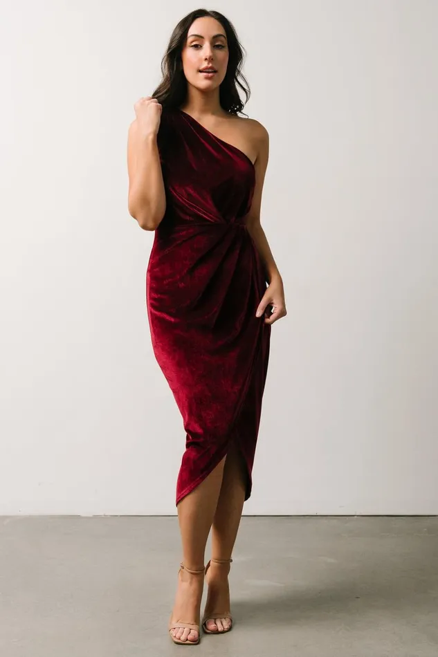 Baltic Born Midi Dresses Kourtney Velvet One Shoulder Midi Dress Merlot 8211 Women Baltic Born Midi Dresses Kourtney Velvet One Shoulder Midi Dress Merlot 8211 Women