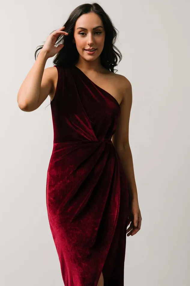Baltic Born Midi Dresses Kourtney Velvet One Shoulder Midi Dress Merlot 8211 Women Baltic Born Midi Dresses Kourtney Velvet One Shoulder Midi Dress Merlot 8211 Women