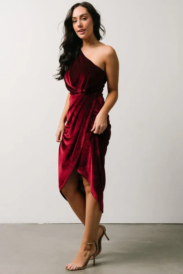 Baltic Born Midi Dresses Kourtney Velvet One Shoulder Midi Dress Merlot 8211 Women Baltic Born Midi Dresses Kourtney Velvet One Shoulder Midi Dress Merlot 8211 Women