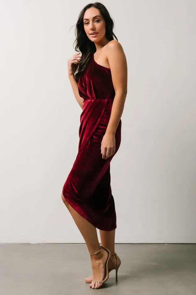Baltic Born Midi Dresses Kourtney Velvet One Shoulder Midi Dress Merlot 8211 Women Baltic Born Midi Dresses Kourtney Velvet One Shoulder Midi Dress Merlot 8211 Women
