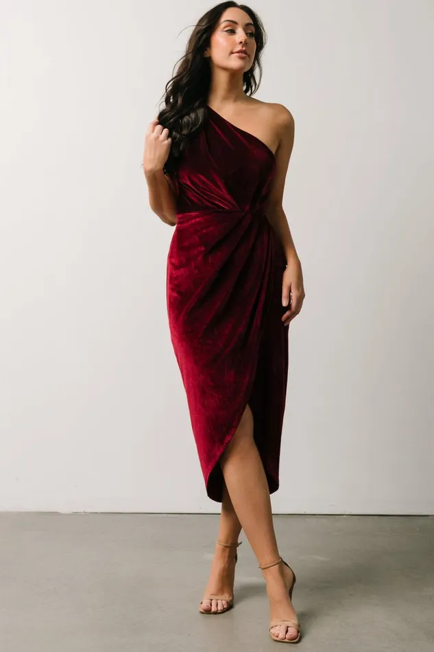 Baltic Born Midi Dresses Kourtney Velvet One Shoulder Midi Dress Merlot 8211 Women Baltic Born Midi Dresses Kourtney Velvet One Shoulder Midi Dress Merlot 8211 Women