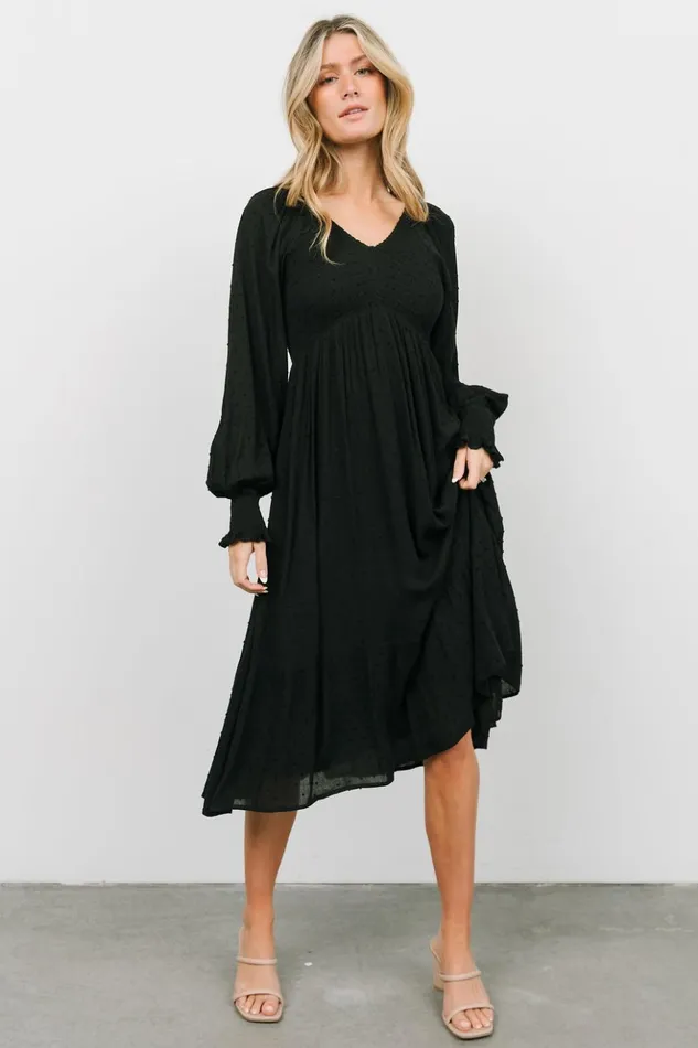 Baltic Born Midi Dresses Lainey Smocked Dotted Midi Dress Black 8211 Women Baltic Born Midi Dresses Lainey Smocked Dotted Midi Dress Black 8211 Women