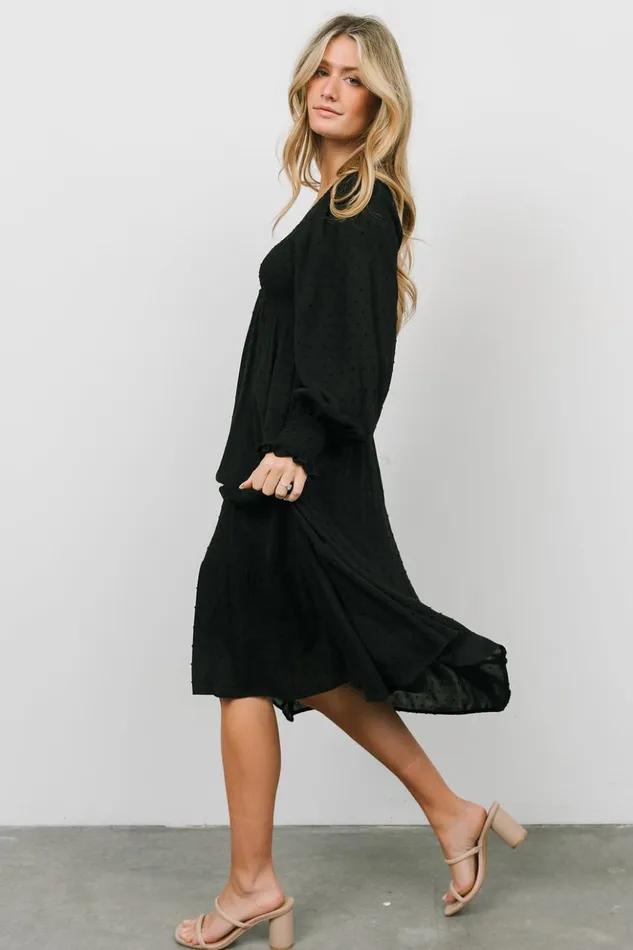 Baltic Born Midi Dresses Lainey Smocked Dotted Midi Dress Black 8211 Women Baltic Born Midi Dresses Lainey Smocked Dotted Midi Dress Black 8211 Women