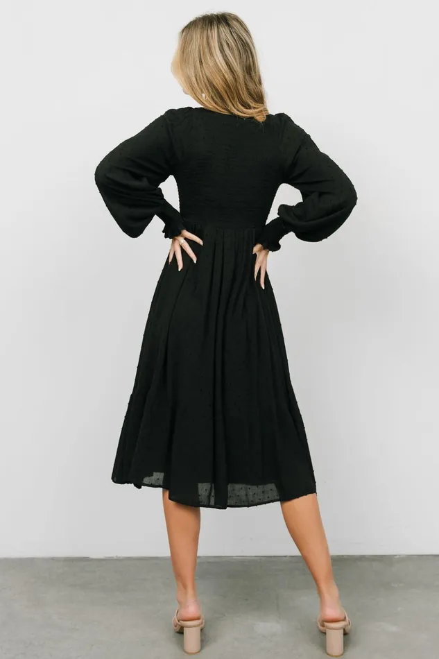 Baltic Born Midi Dresses Lainey Smocked Dotted Midi Dress Black 8211 Women Baltic Born Midi Dresses Lainey Smocked Dotted Midi Dress Black 8211 Women