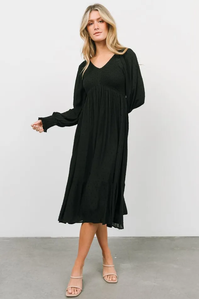 Baltic Born Midi Dresses Lainey Smocked Dotted Midi Dress Black 8211 Women Baltic Born Midi Dresses Lainey Smocked Dotted Midi Dress Black 8211 Women