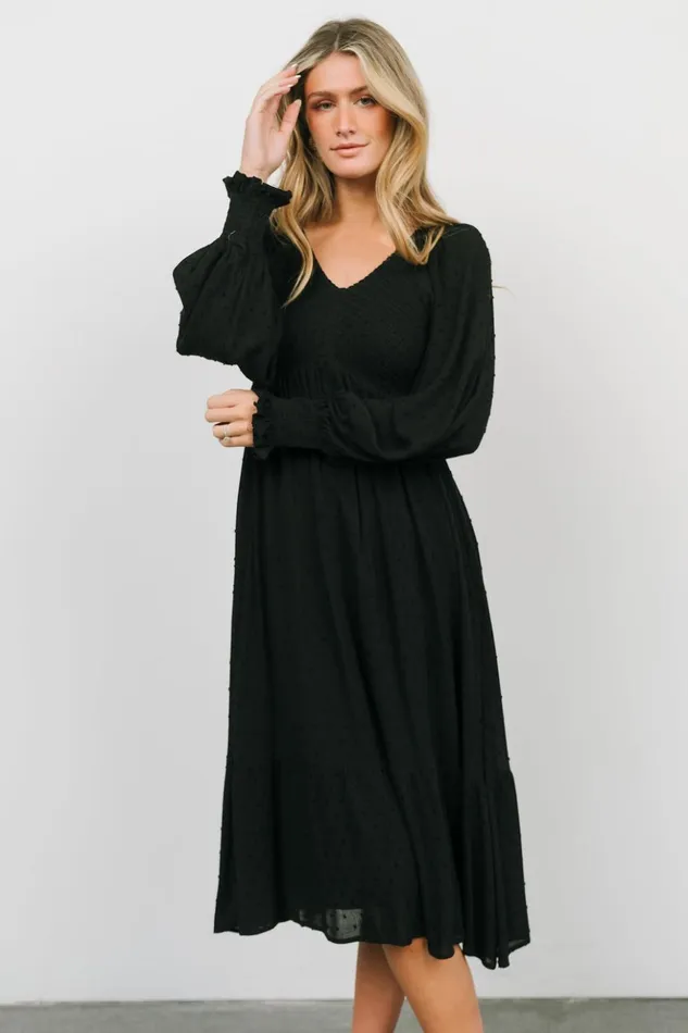 Baltic Born Midi Dresses Lainey Smocked Dotted Midi Dress Black 8211 Women Baltic Born Midi Dresses Lainey Smocked Dotted Midi Dress Black 8211 Women