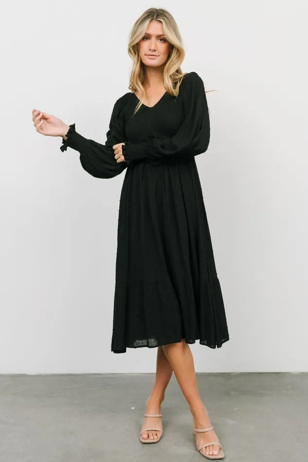 Baltic Born Midi Dresses Lainey Smocked Dotted Midi Dress Black 8211 Women Baltic Born Midi Dresses Lainey Smocked Dotted Midi Dress Black 8211 Women