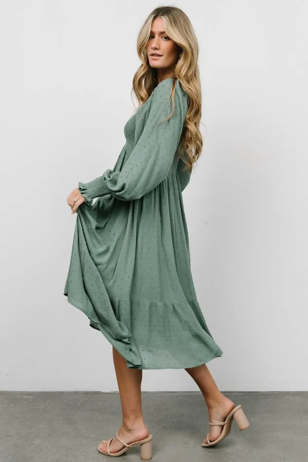 Baltic Born Midi Dresses Lainey Smocked Dotted Midi Dress Dark Sage 8211 Women Baltic Born Midi Dresses Lainey Smocked Dotted Midi Dress Dark Sage 8211 Women