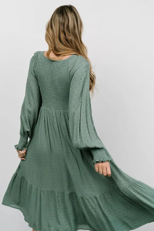 Baltic Born Midi Dresses Lainey Smocked Dotted Midi Dress Dark Sage 8211 Women Baltic Born Midi Dresses Lainey Smocked Dotted Midi Dress Dark Sage 8211 Women