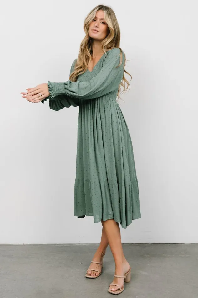 Baltic Born Midi Dresses Lainey Smocked Dotted Midi Dress Dark Sage 8211 Women Baltic Born Midi Dresses Lainey Smocked Dotted Midi Dress Dark Sage 8211 Women