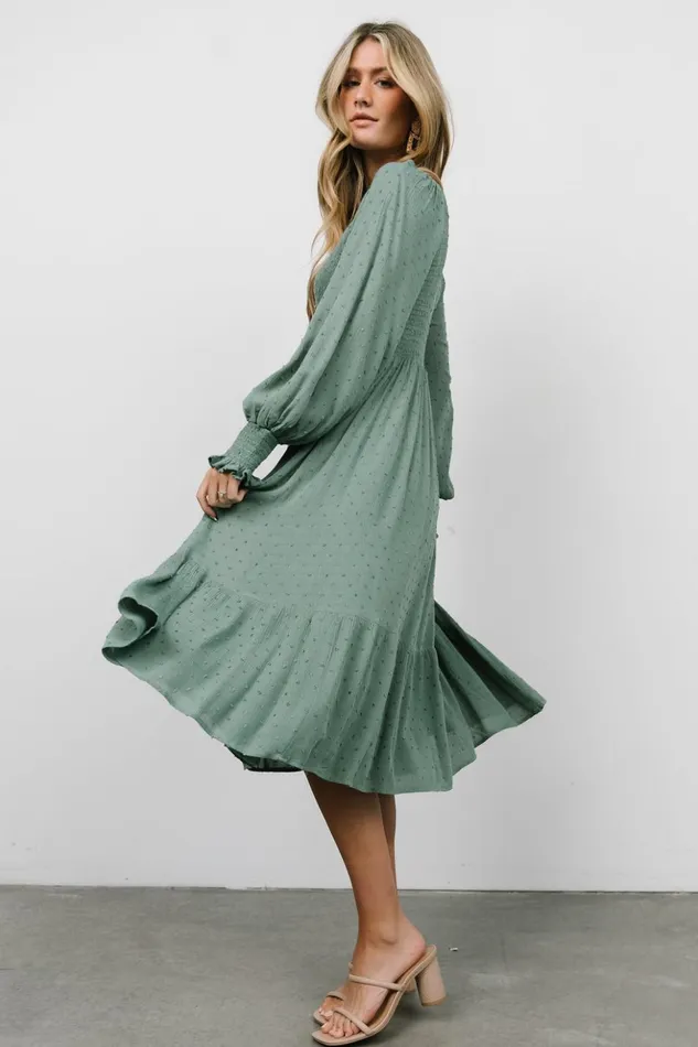 Baltic Born Midi Dresses Lainey Smocked Dotted Midi Dress Dark Sage 8211 Women Baltic Born Midi Dresses Lainey Smocked Dotted Midi Dress Dark Sage 8211 Women