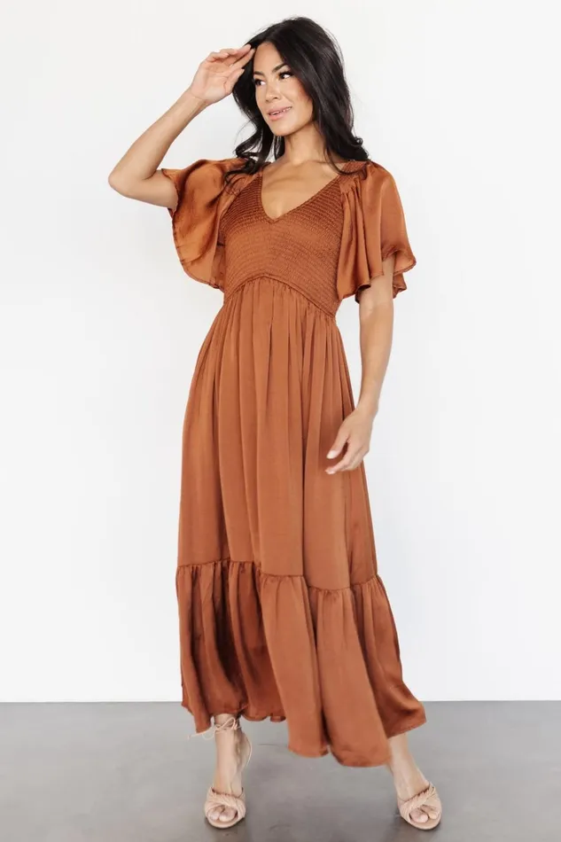 Baltic Born Midi Dresses Lovell Smocked Midi Dress Dark Copper 8211 Women