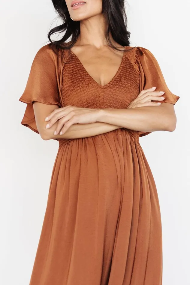 Baltic Born Midi Dresses Lovell Smocked Midi Dress Dark Copper 8211 Women Baltic Born Midi Dresses Lovell Smocked Midi Dress Dark Copper 8211 Women