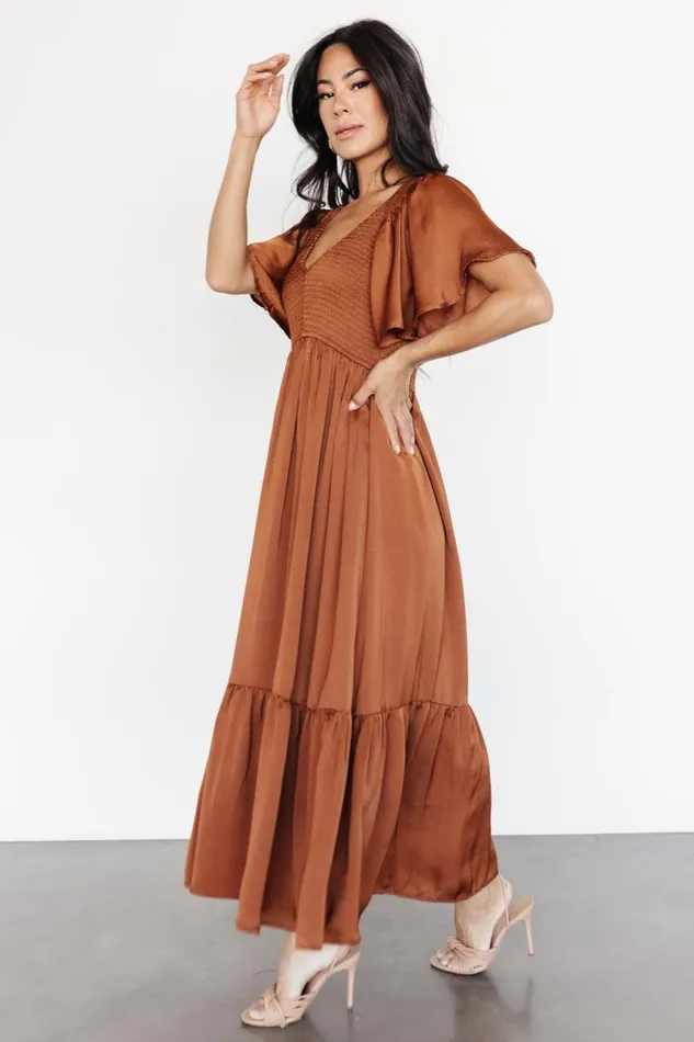 Baltic Born Midi Dresses Lovell Smocked Midi Dress Dark Copper 8211 Women Baltic Born Midi Dresses Lovell Smocked Midi Dress Dark Copper 8211 Women