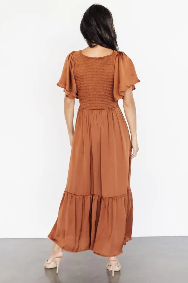 Baltic Born Midi Dresses Lovell Smocked Midi Dress Dark Copper 8211 Women Baltic Born Midi Dresses Lovell Smocked Midi Dress Dark Copper 8211 Women