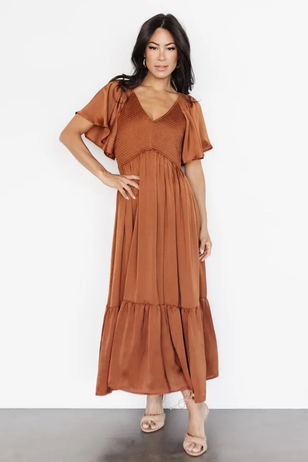 Baltic Born Midi Dresses Lovell Smocked Midi Dress Dark Copper 8211 Women Baltic Born Midi Dresses Lovell Smocked Midi Dress Dark Copper 8211 Women