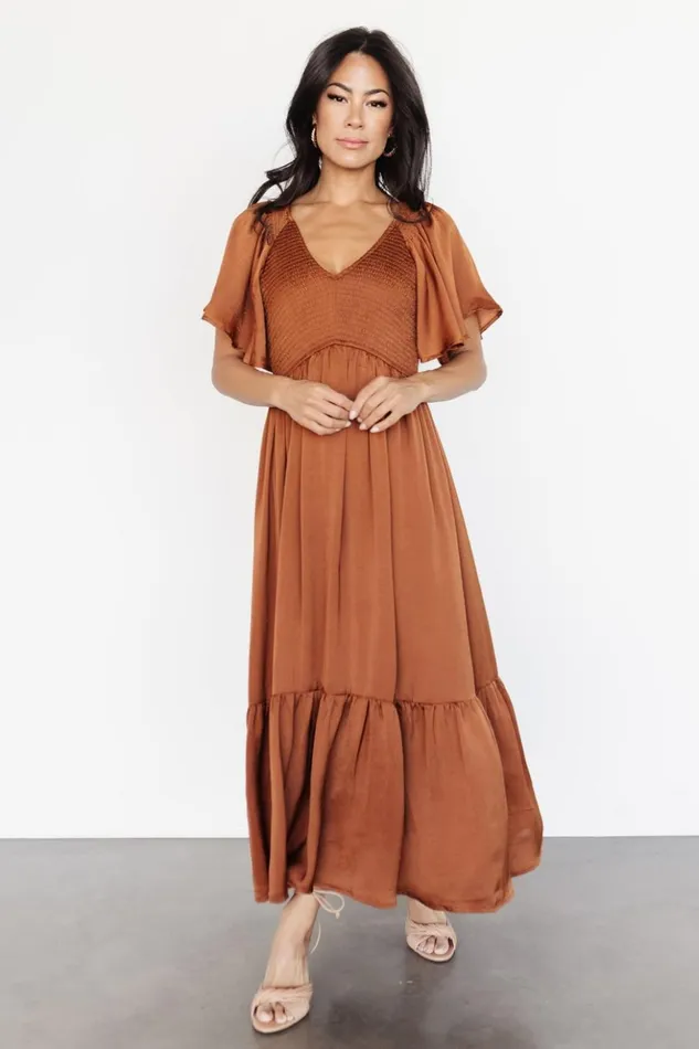 Baltic Born Midi Dresses Lovell Smocked Midi Dress Dark Copper 8211 Women Baltic Born Midi Dresses Lovell Smocked Midi Dress Dark Copper 8211 Women