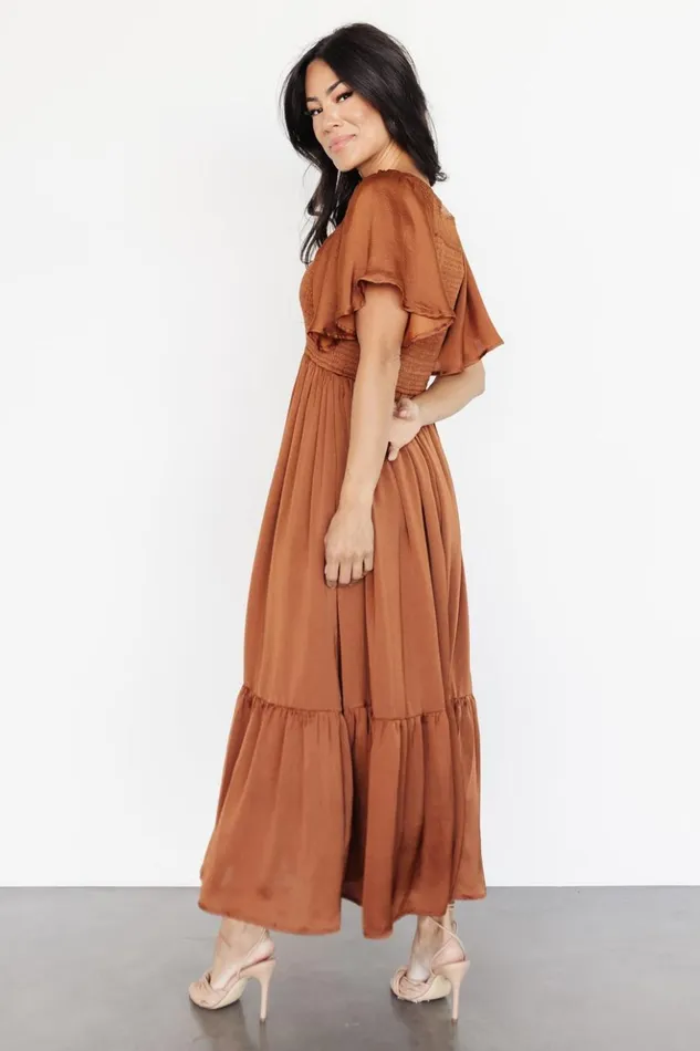 Baltic Born Midi Dresses Lovell Smocked Midi Dress Dark Copper 8211 Women Baltic Born Midi Dresses Lovell Smocked Midi Dress Dark Copper 8211 Women