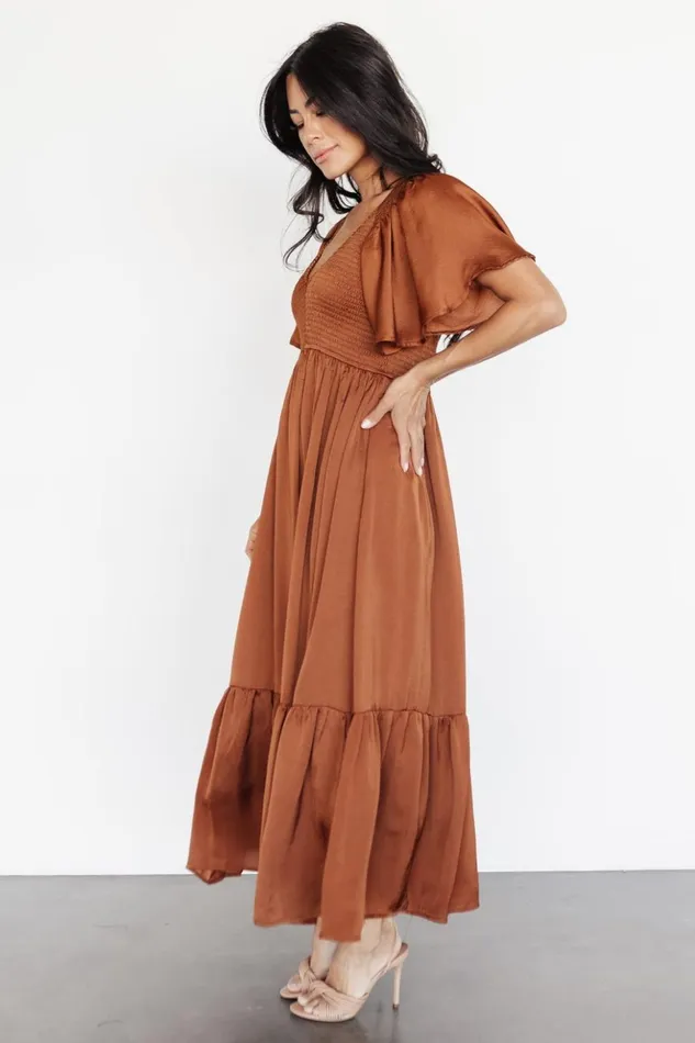 Baltic Born Midi Dresses Lovell Smocked Midi Dress Dark Copper 8211 Women Baltic Born Midi Dresses Lovell Smocked Midi Dress Dark Copper 8211 Women