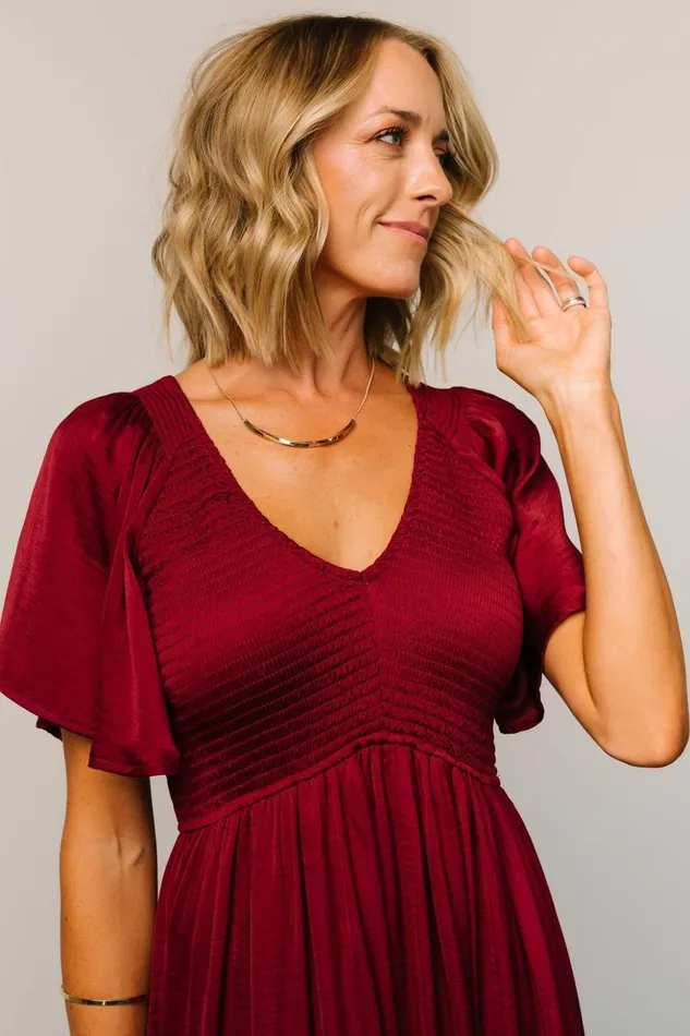 Baltic Born Midi Dresses Lovell Smocked Midi Dress Wine 8211 Women Baltic Born Midi Dresses Lovell Smocked Midi Dress Wine 8211 Women